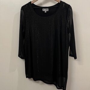 JM Collection Mesh Overlay Sequin Blouse – Size Medium